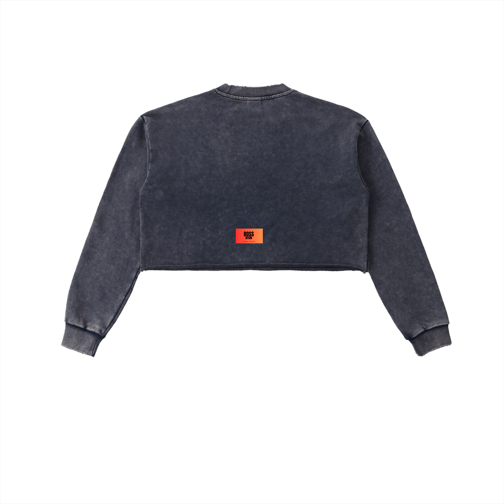 BoSS BTCH You Can Choke Snow Washed Raw Edge Cropped Sweatshirt