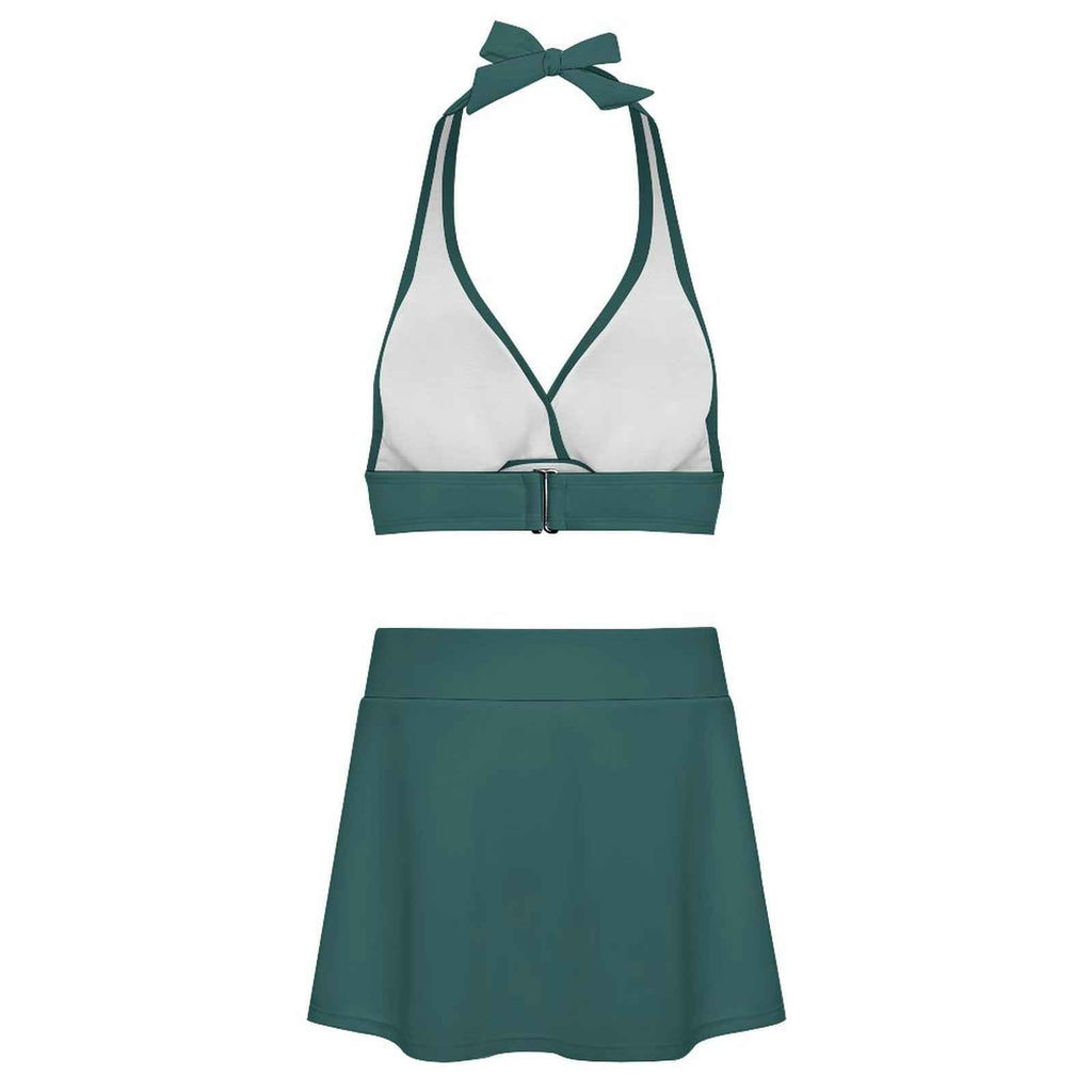 BOSS BTCH Green Halter Bikini Set with High Slit Skort