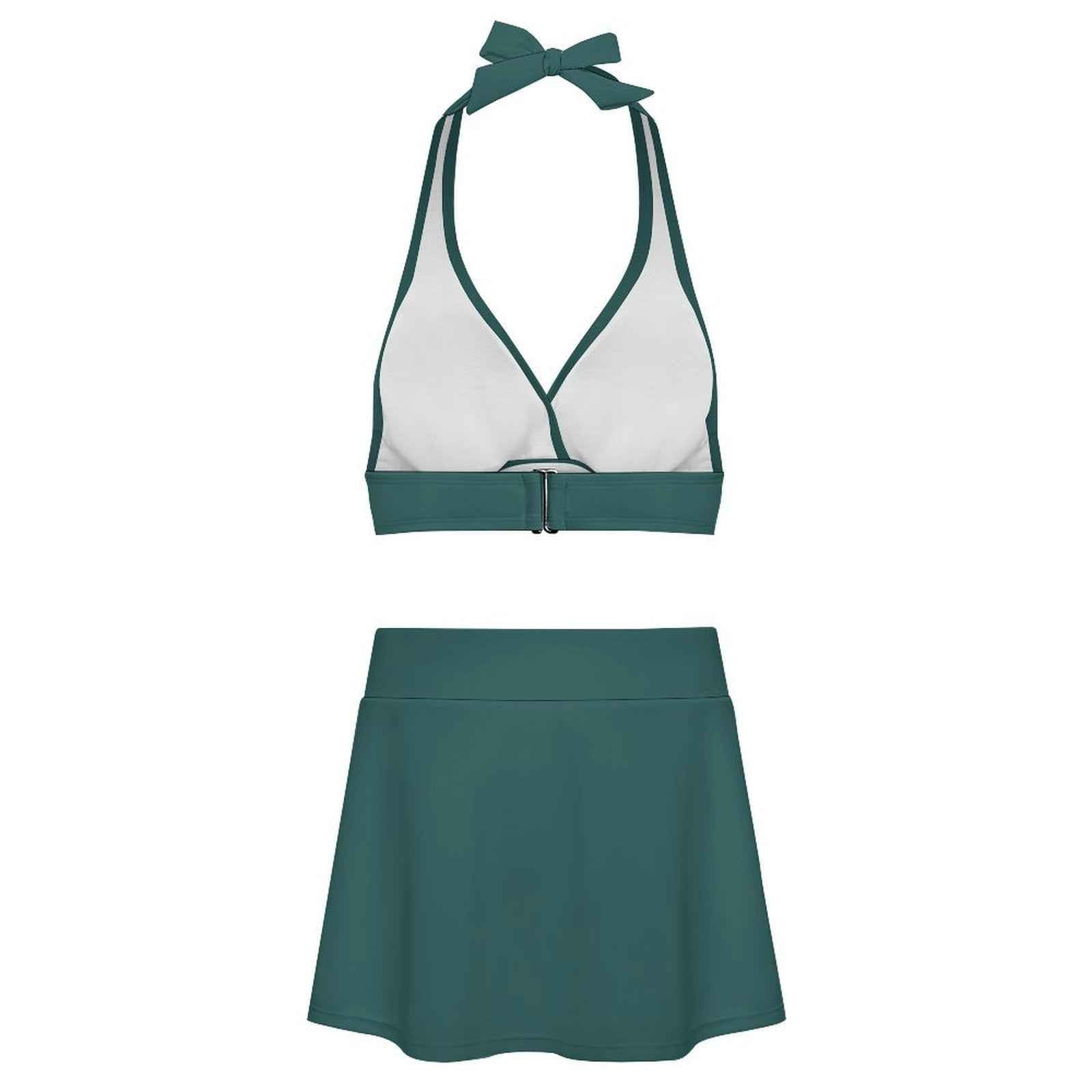 BOSS BTCH Green Halter Bikini Set with High Slit Skort