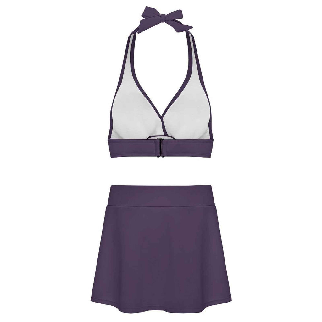 BOSS BTCH Deep Purple Halter Bikini Set with High Slit Skort
