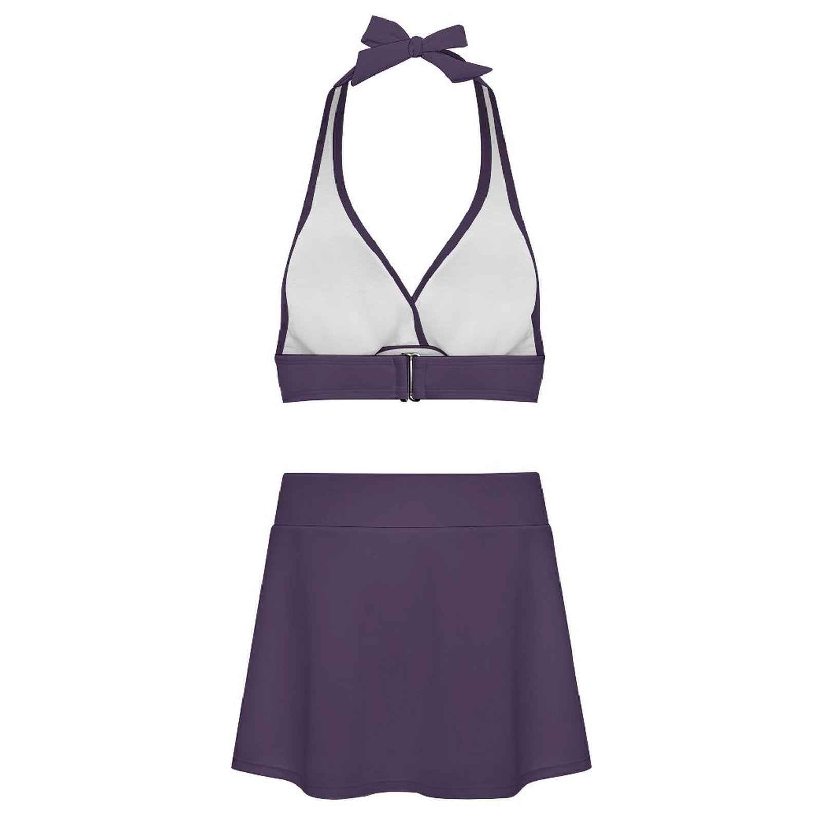 BOSS BTCH Deep Purple Halter Bikini Set with High Slit Skort