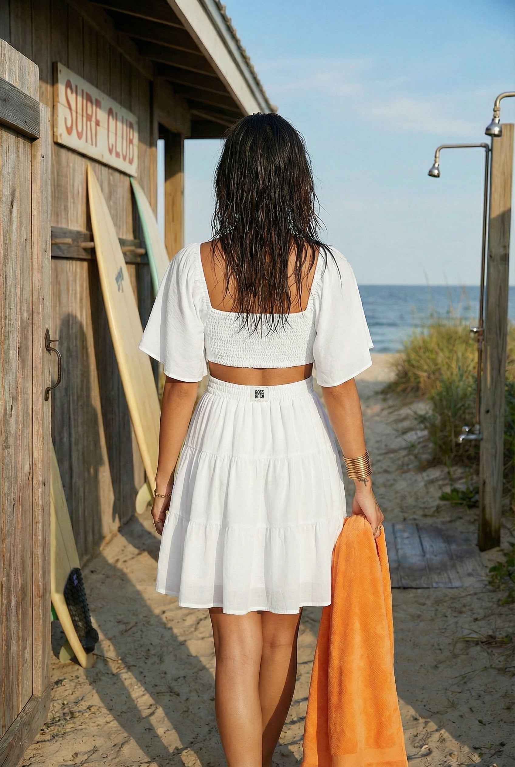 BOSS BTCH White Cutout Ruffle Dress