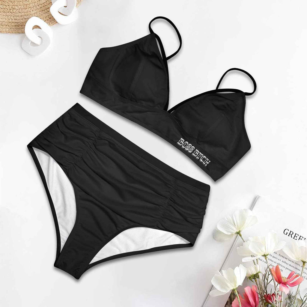 BOSS BTCH Black Over The Bust Strap High Waisted Bikini