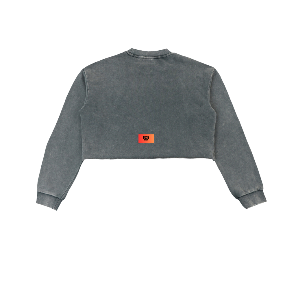 BoSS BTCH You Can Choke Snow Washed Raw Edge Cropped Sweatshirt