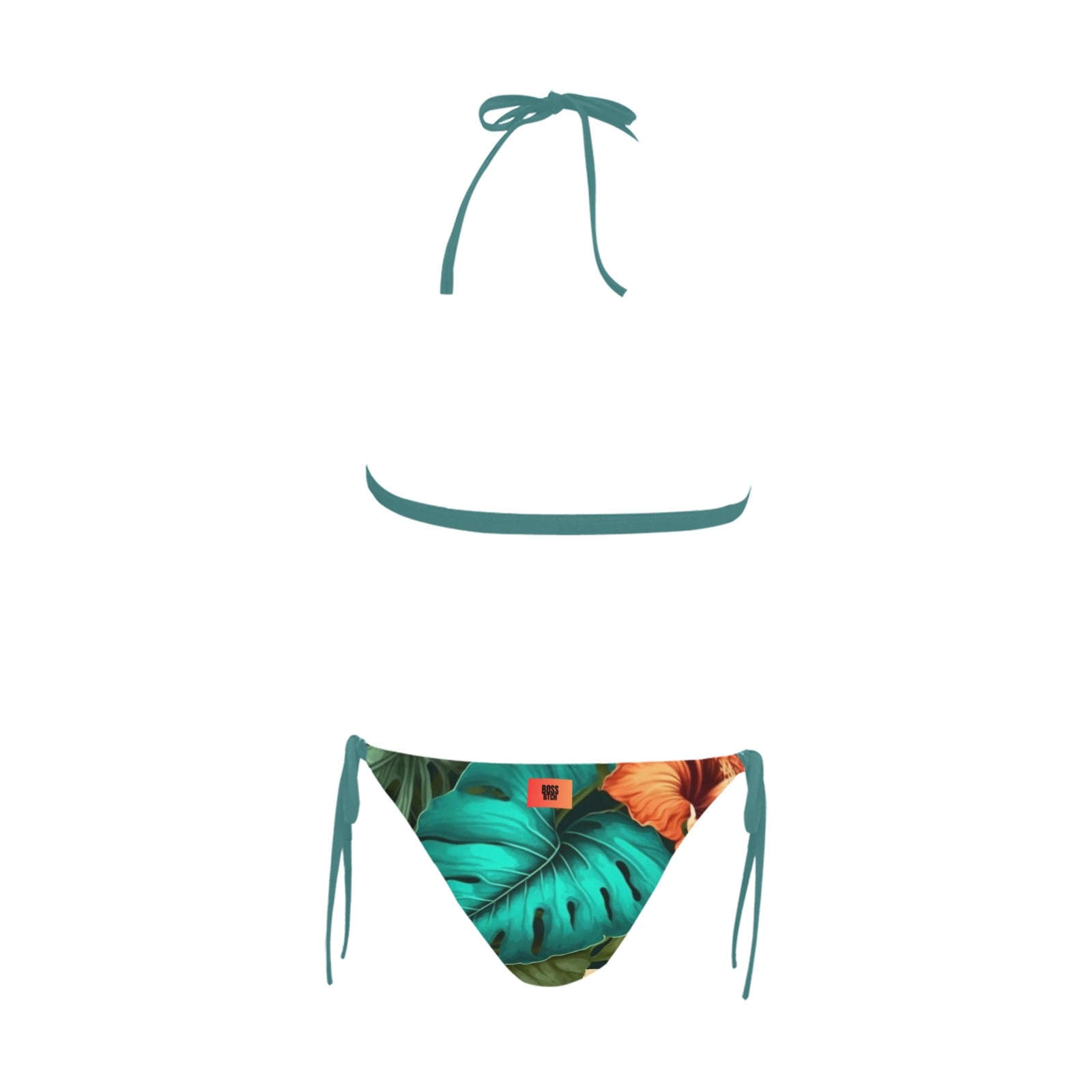 BOSS BTCH Tropical Green Front Clasp String Halter Bikini