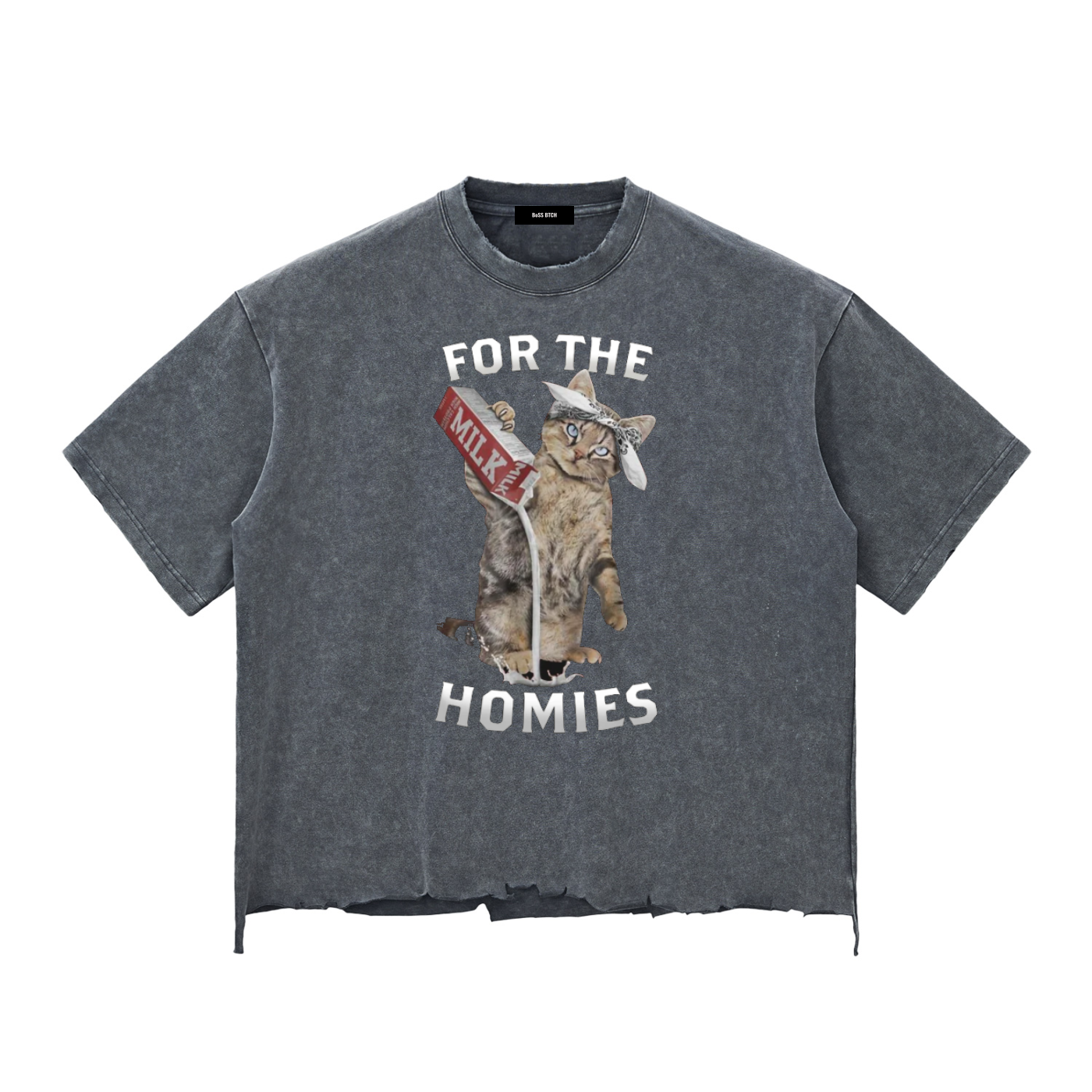 Camiseta Boxy de Corte Amplio con Acabado de Lavado en Frío y Dobladillo Sin Acabar BoSS BTCH