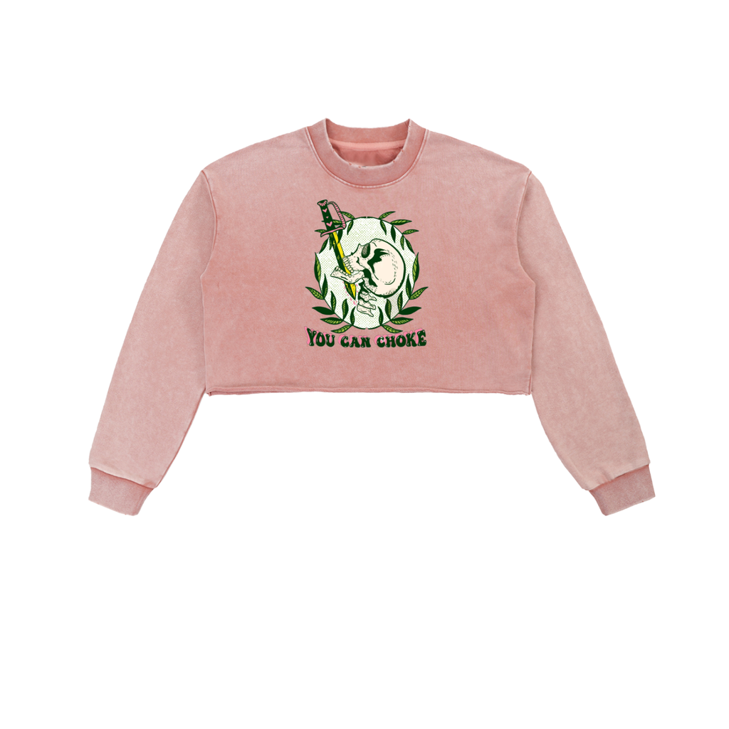 BoSS BTCH You Can Choke Snow Washed Raw Edge Cropped Sweatshirt