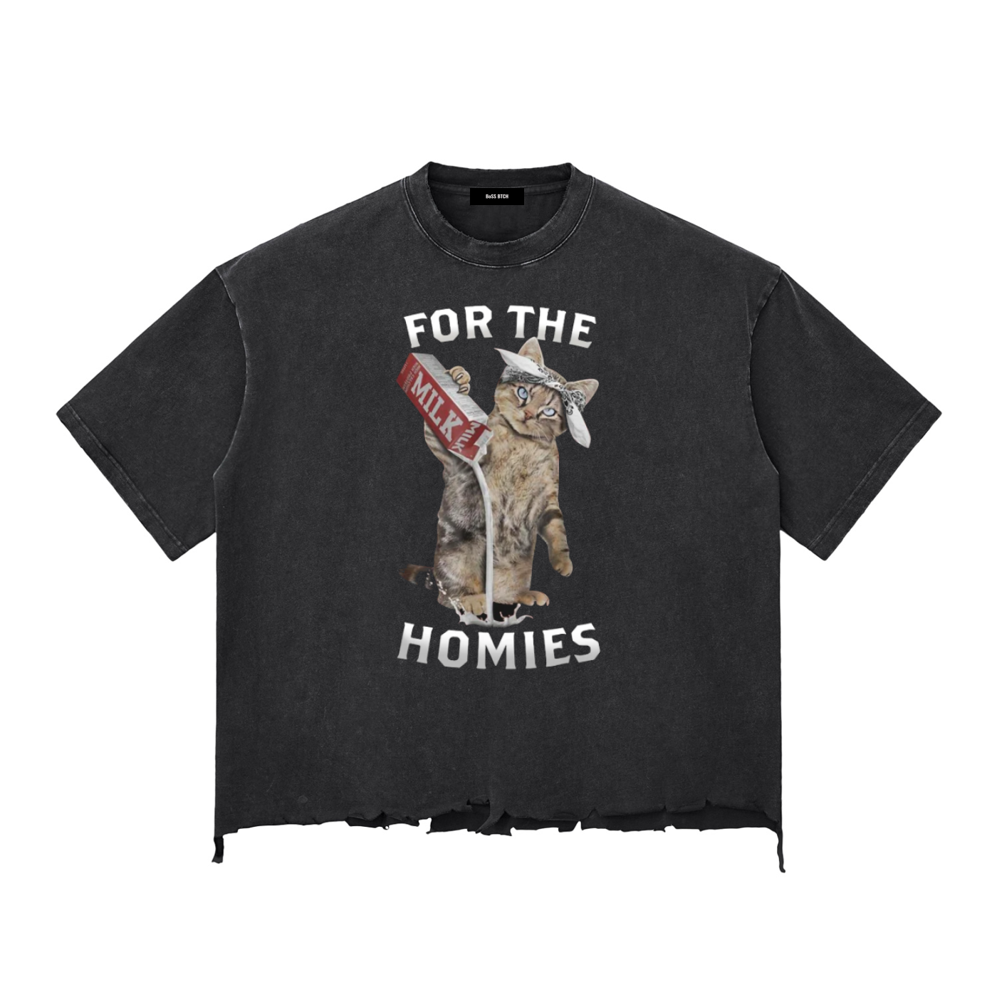 Camiseta Boxy de Corte Amplio con Acabado de Lavado en Frío y Dobladillo Sin Acabar BoSS BTCH