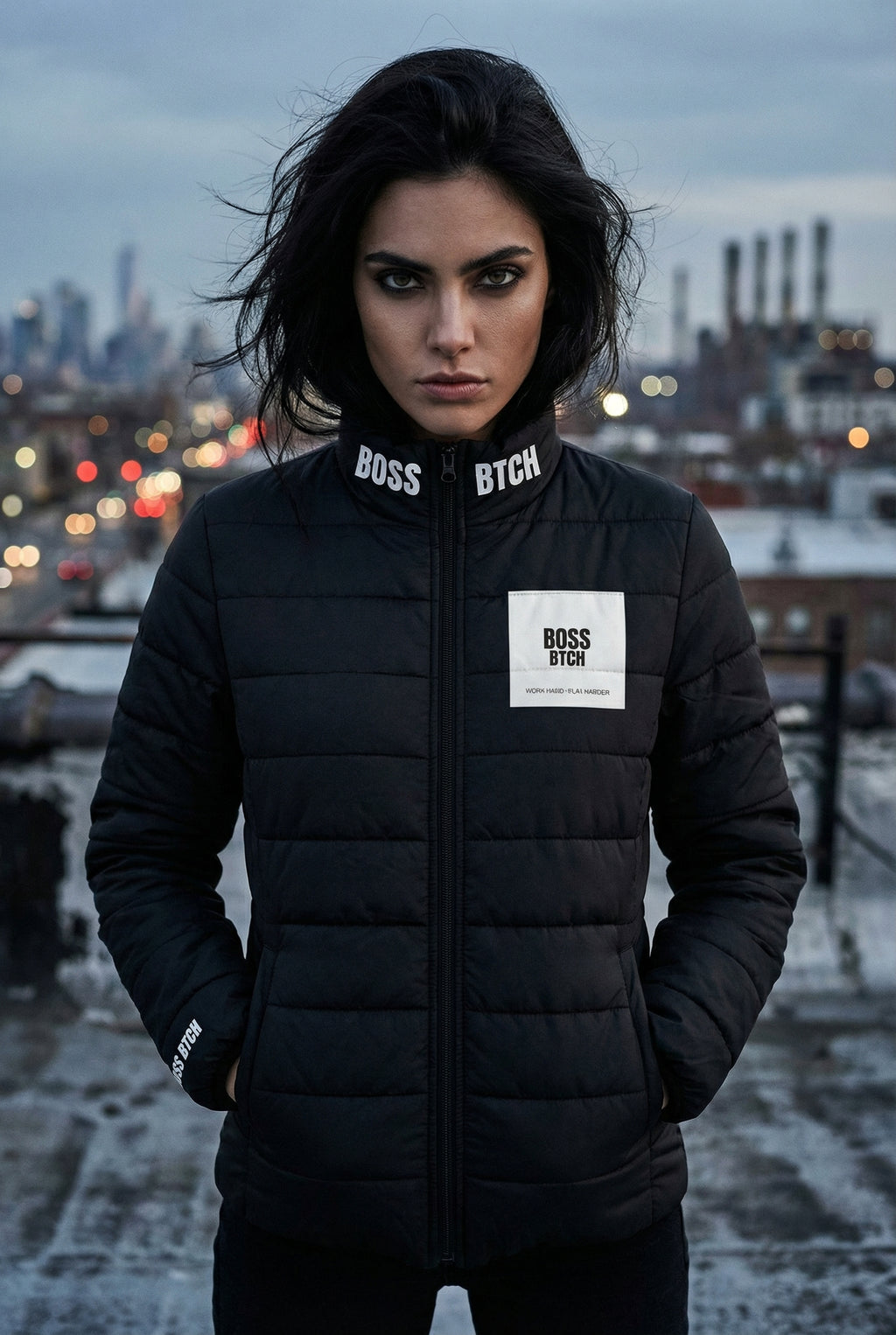 BOSS BTCH Black Padded Lightweight Puffer Bomber Jacket