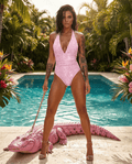 BOSS BTCH Traje de baño halter de una pieza en estampado de cocodrilo rosa