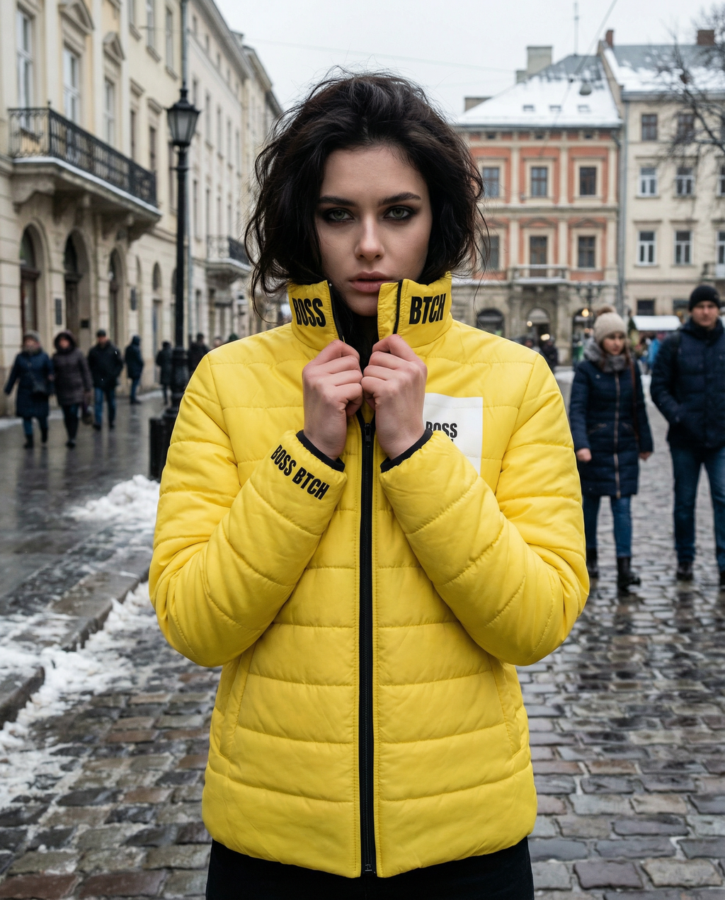 BOSS BTCH Yellow Puffer Jacket