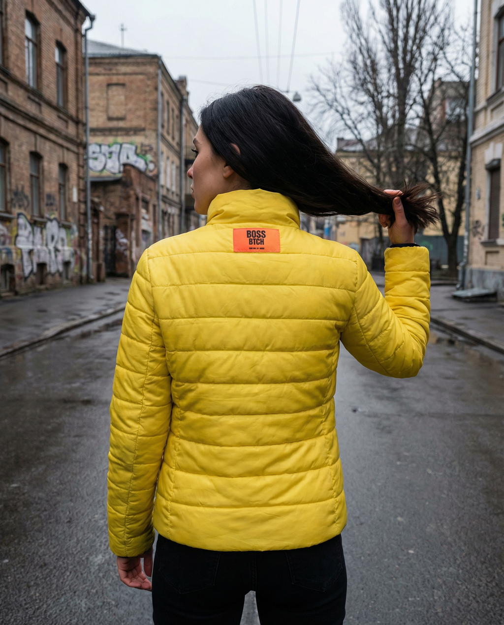 BOSS BTCH Yellow Puffer Jacket
