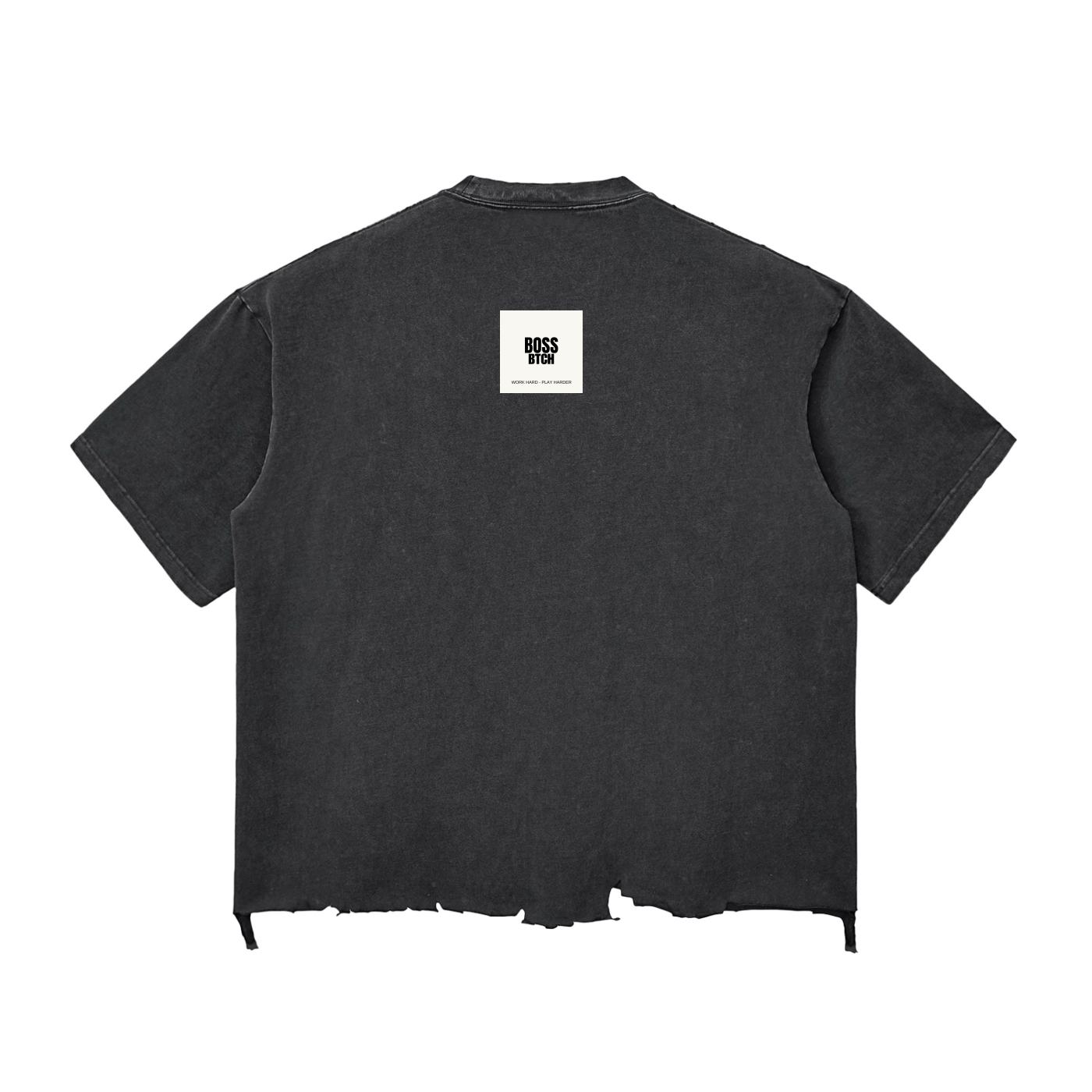 Camiseta Boxy de Corte Amplio con Acabado de Lavado en Frío y Dobladillo Sin Acabar BoSS BTCH