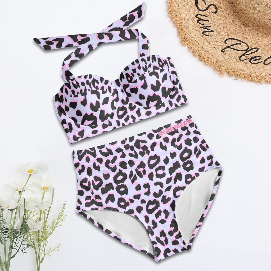 BoSS BTCH Lilac & Pink Print High Waisted Support Cup Bikini
