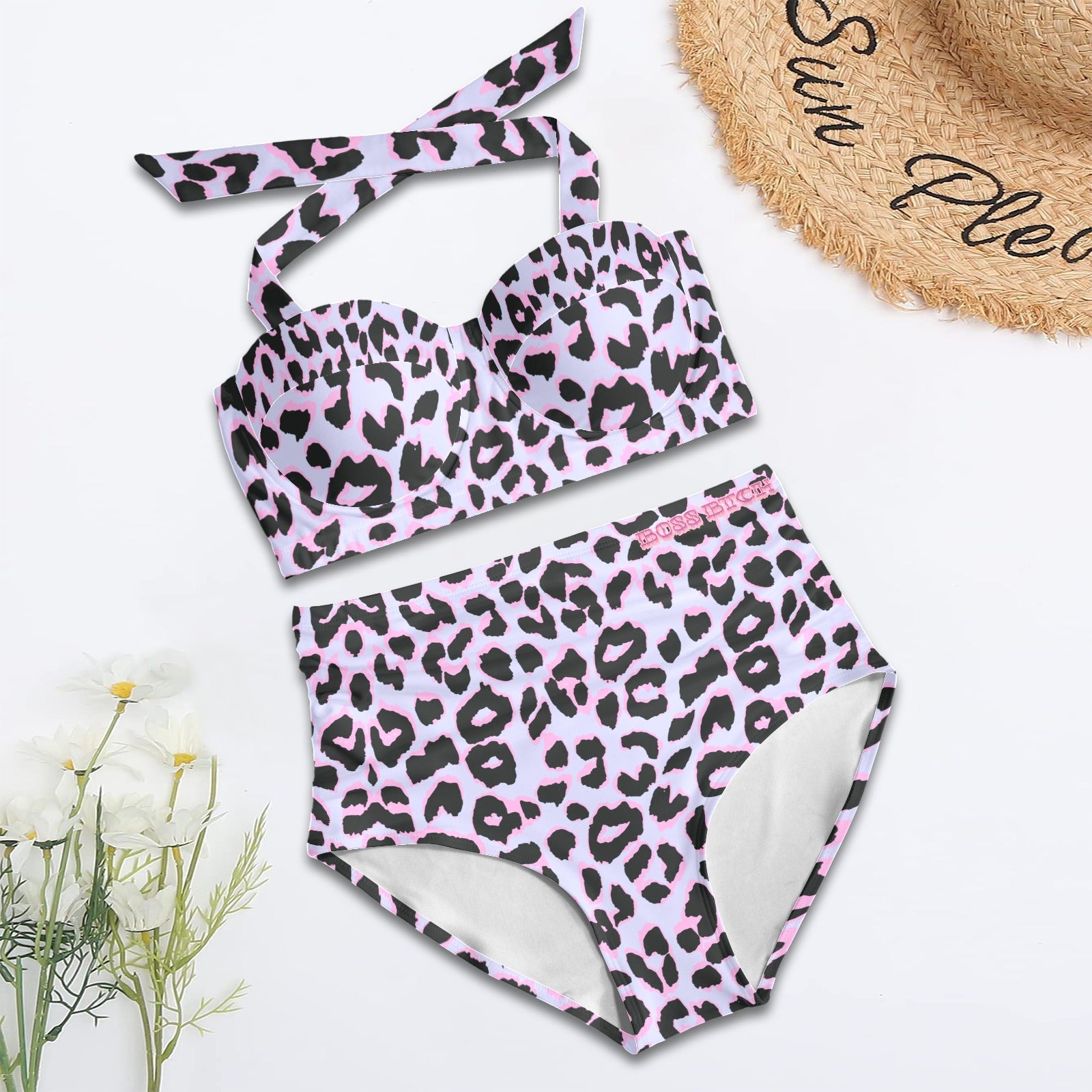BoSS BTCH Lilac & Pink Print High Waisted Support Cup Bikini