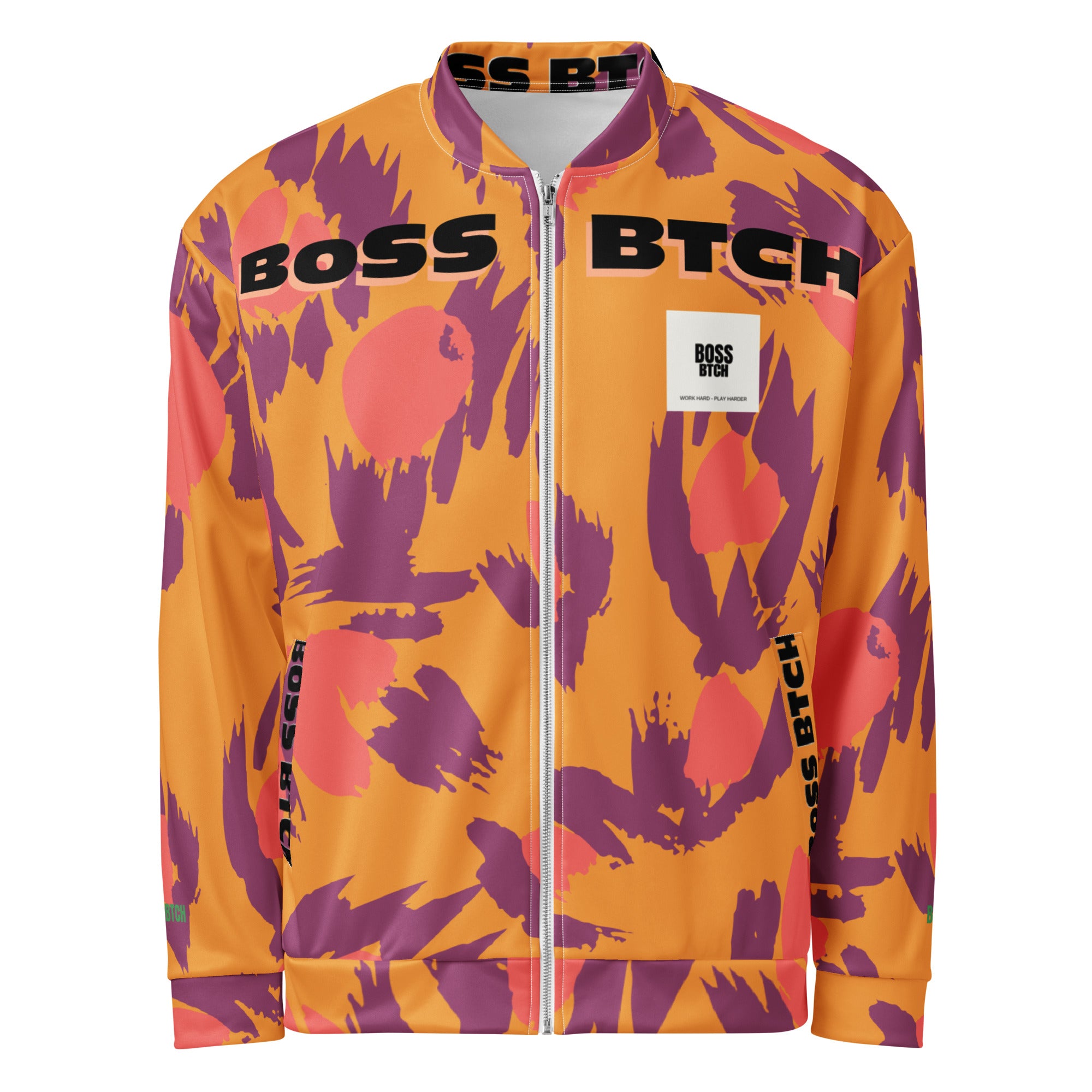 BoSS BTCH Bright Orange Print Bomber Jacket.