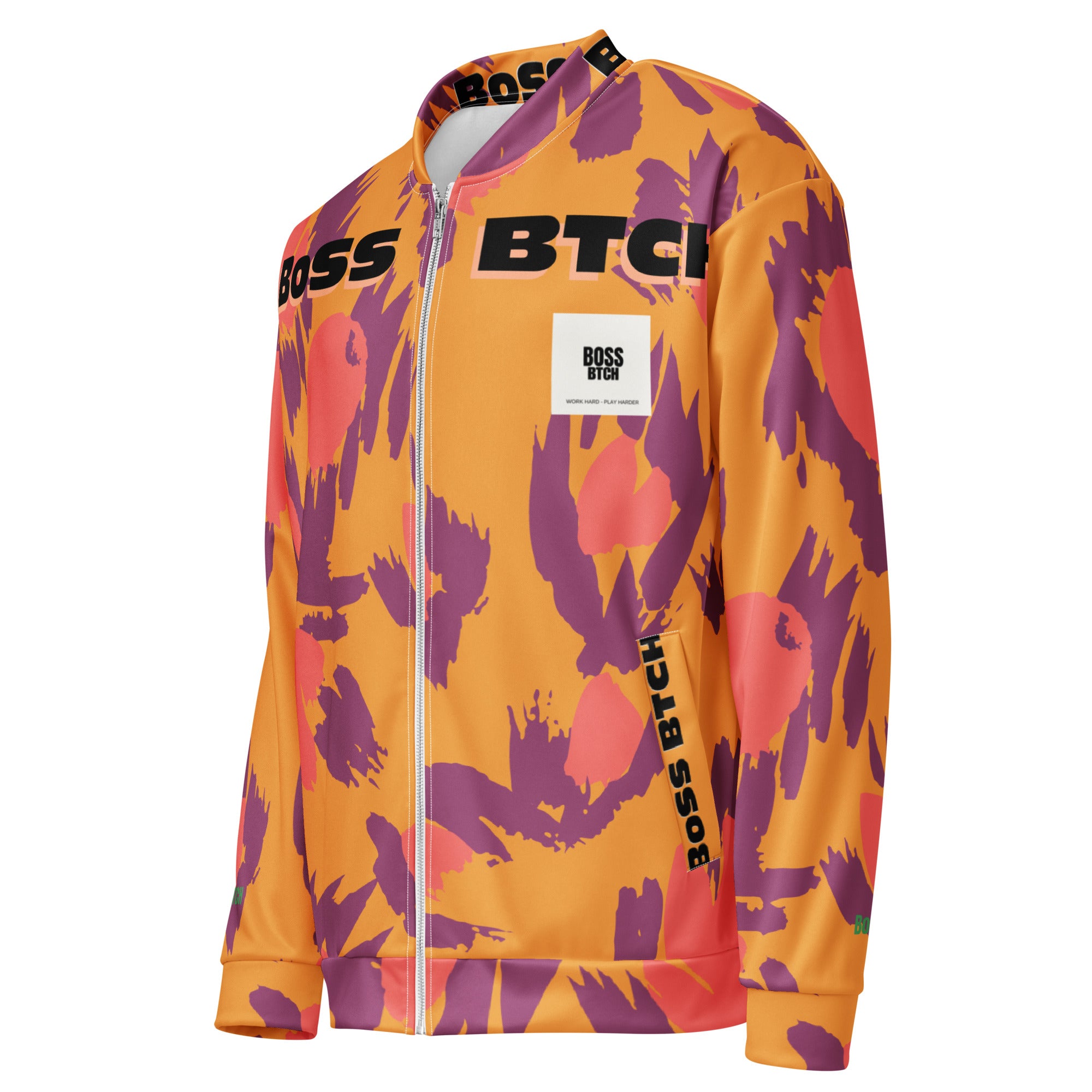BoSS BTCH Bright Orange Print Bomber Jacket.