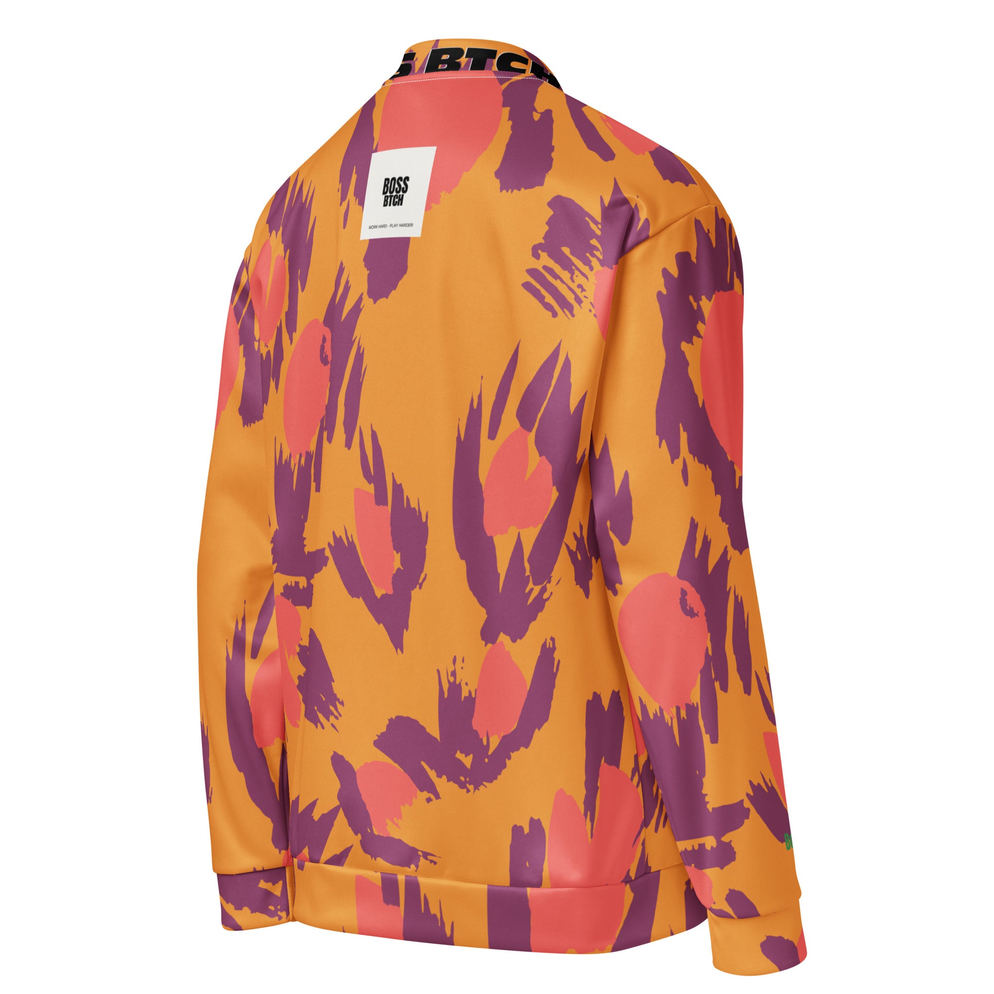 BoSS BTCH Bright Orange Print Bomber Jacket.