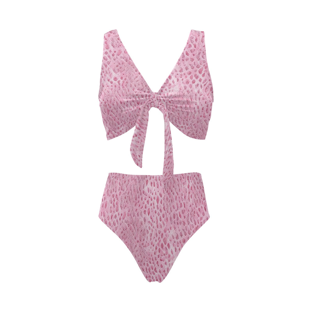 BOSS BTCH Pink Crocodile Print Front Tie High Waisted Bikini