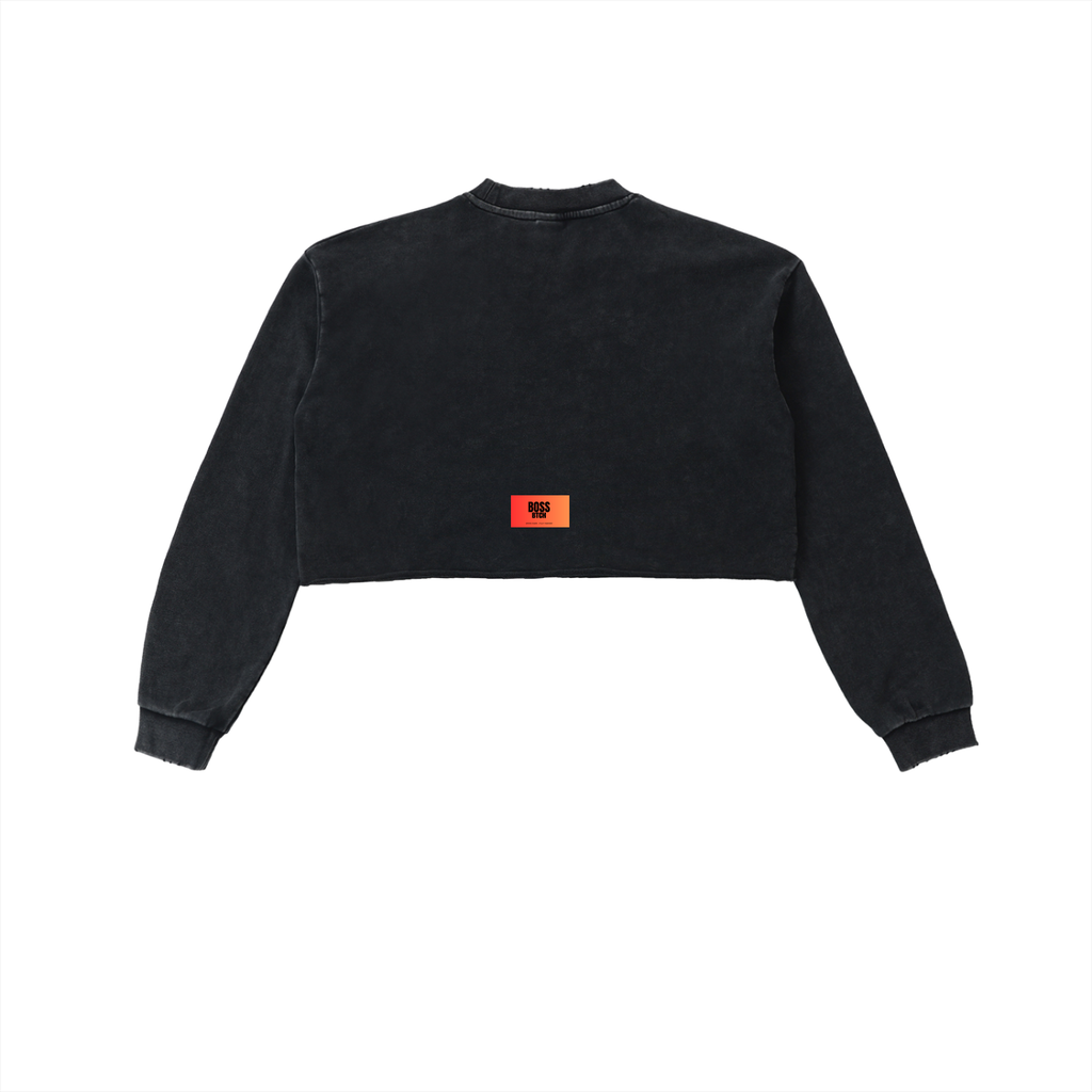 BoSS BTCH You Can Choke Snow Washed Raw Edge Cropped Sweatshirt