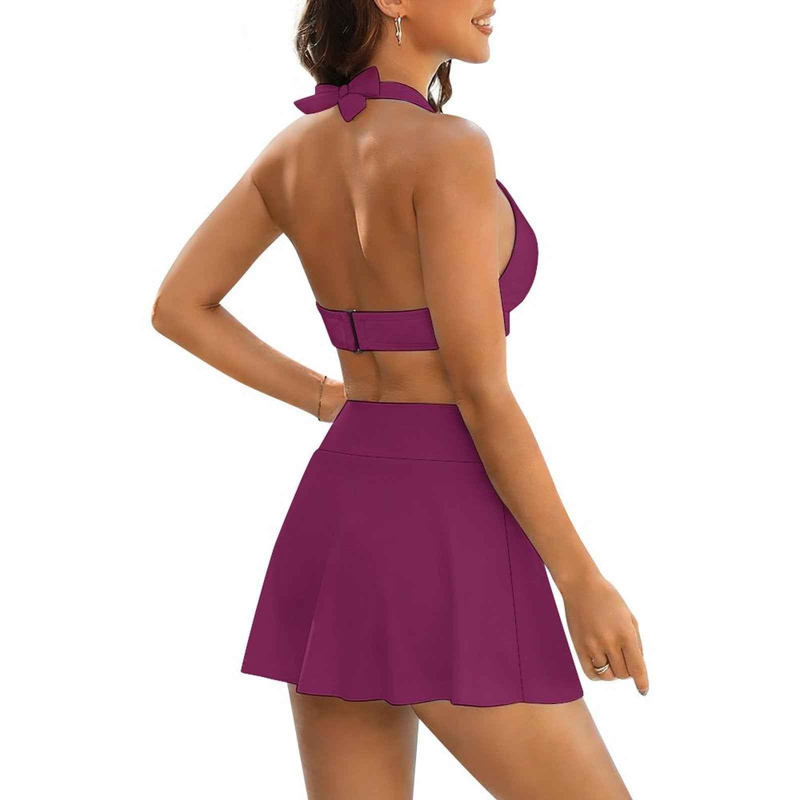 BOSS BTCH Berry Halter Bikini Set with High Slit Skort