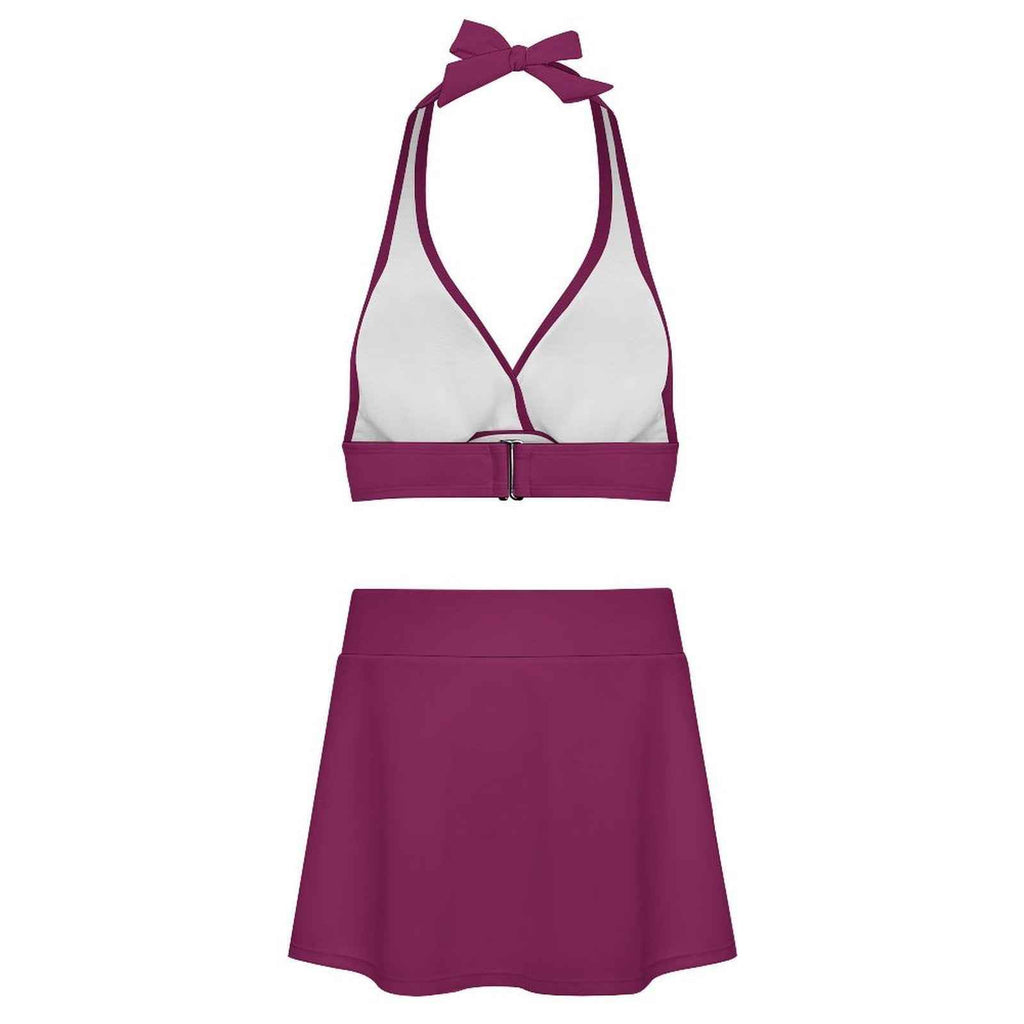 BOSS BTCH Berry Halter Bikini Set with High Slit Skort