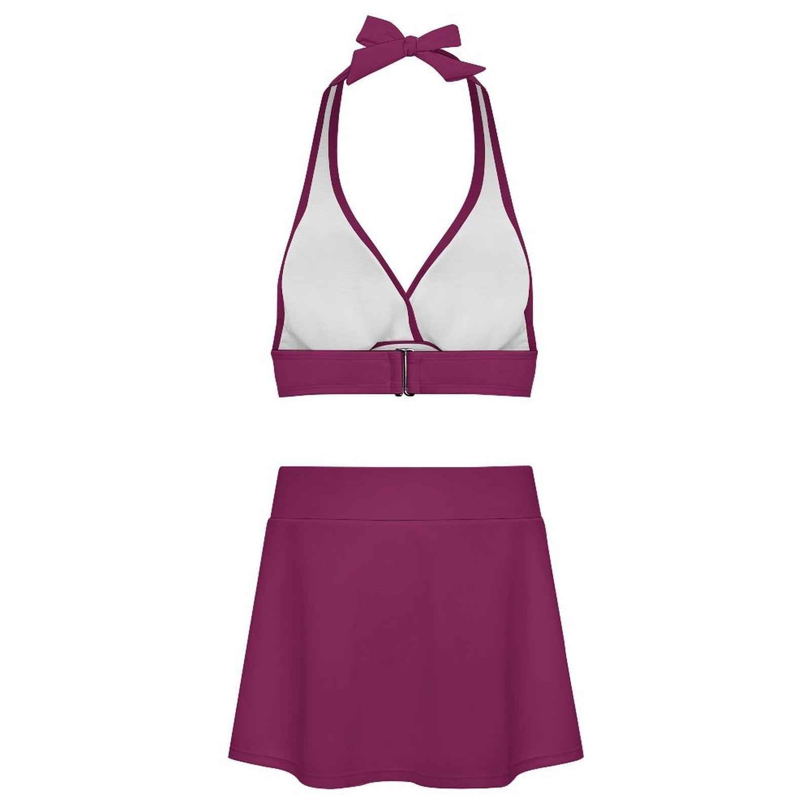 BOSS BTCH Berry Halter Bikini Set with High Slit Skort