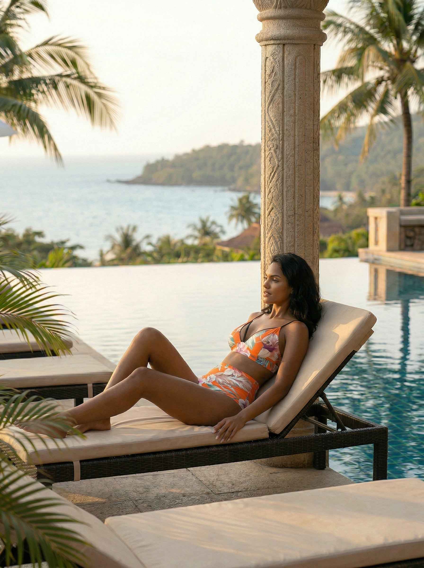 BOSS BTCH Orange Floral Over The Bust Strap High Waisted Bikini