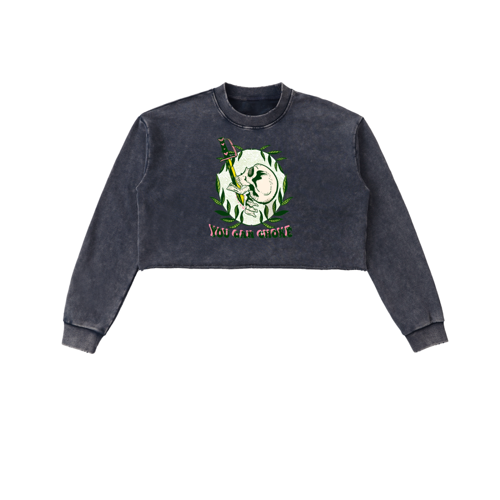 BoSS BTCH You Can Choke Snow Washed Raw Edge Cropped Sweatshirt