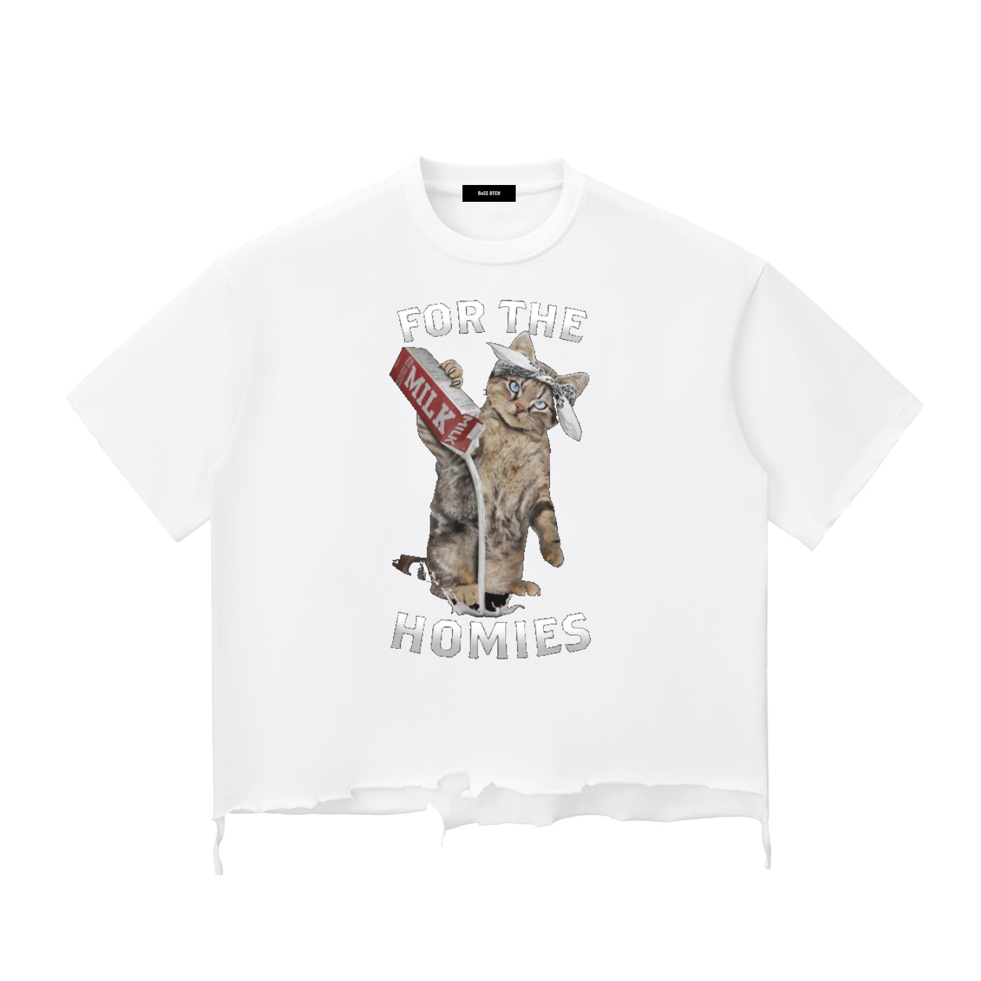 Camiseta Boxy de Corte Amplio con Acabado de Lavado en Frío y Dobladillo Sin Acabar BoSS BTCH