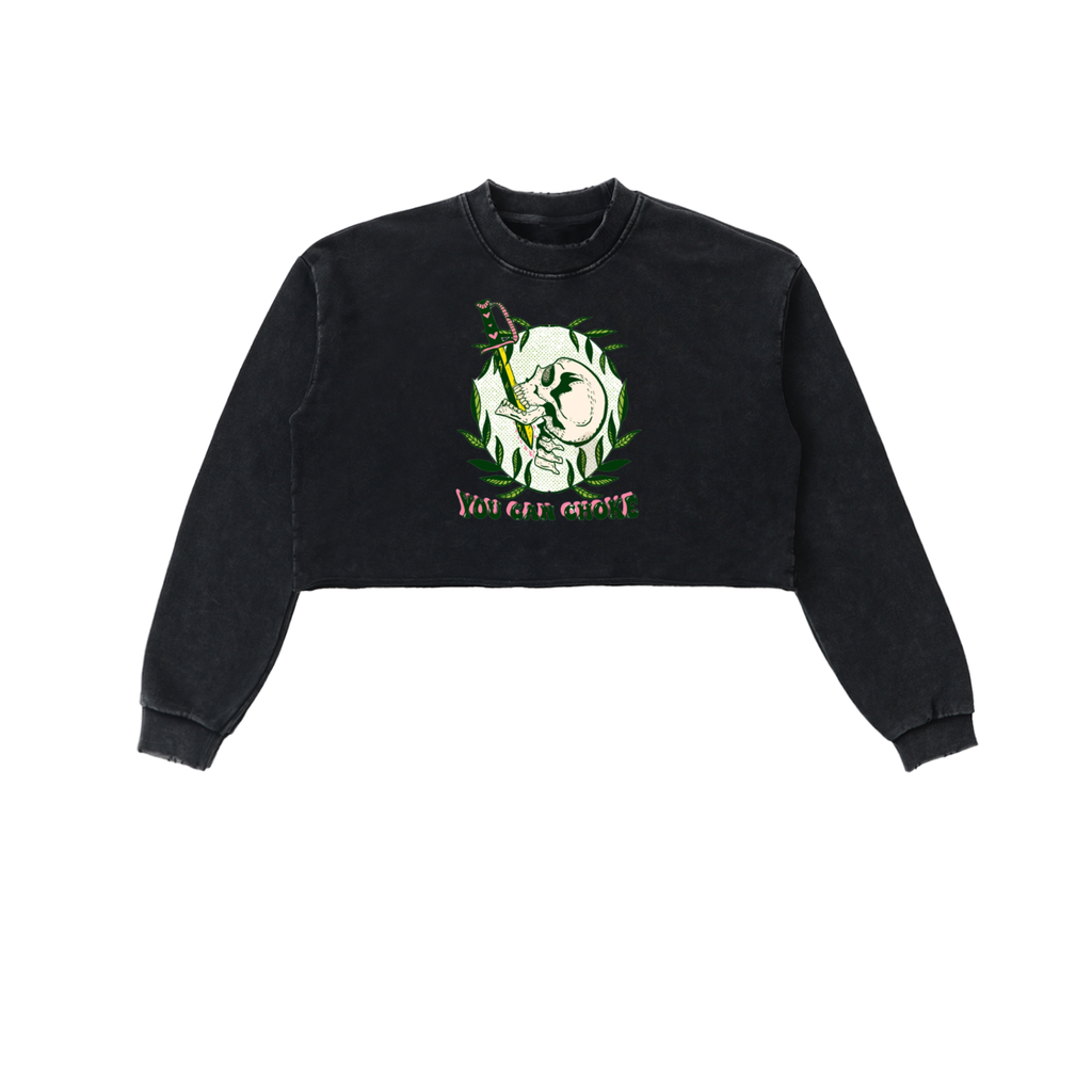 BoSS BTCH You Can Choke Snow Washed Raw Edge Cropped Sweatshirt