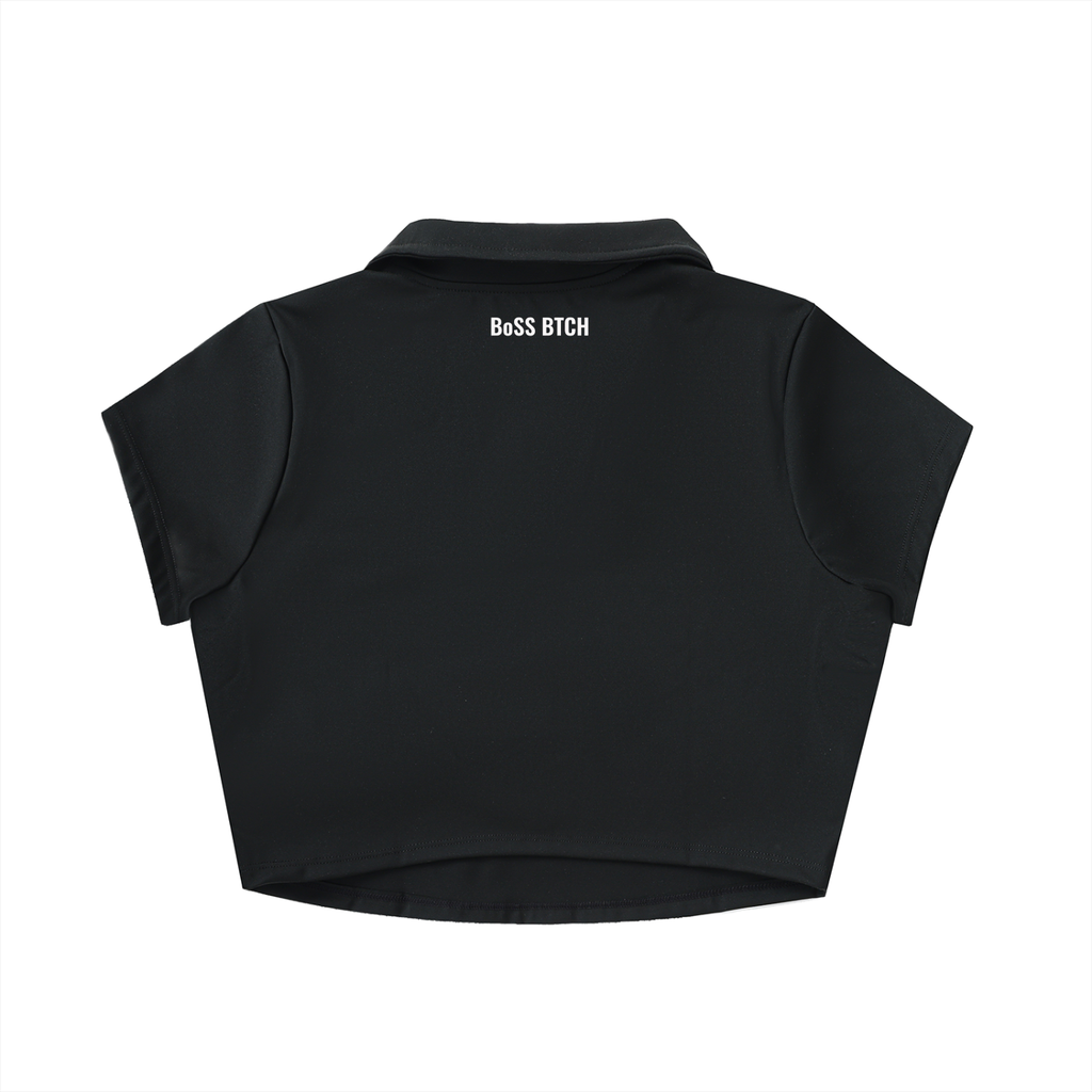 BoSS BTCH V-Neck Lapel Crop Top