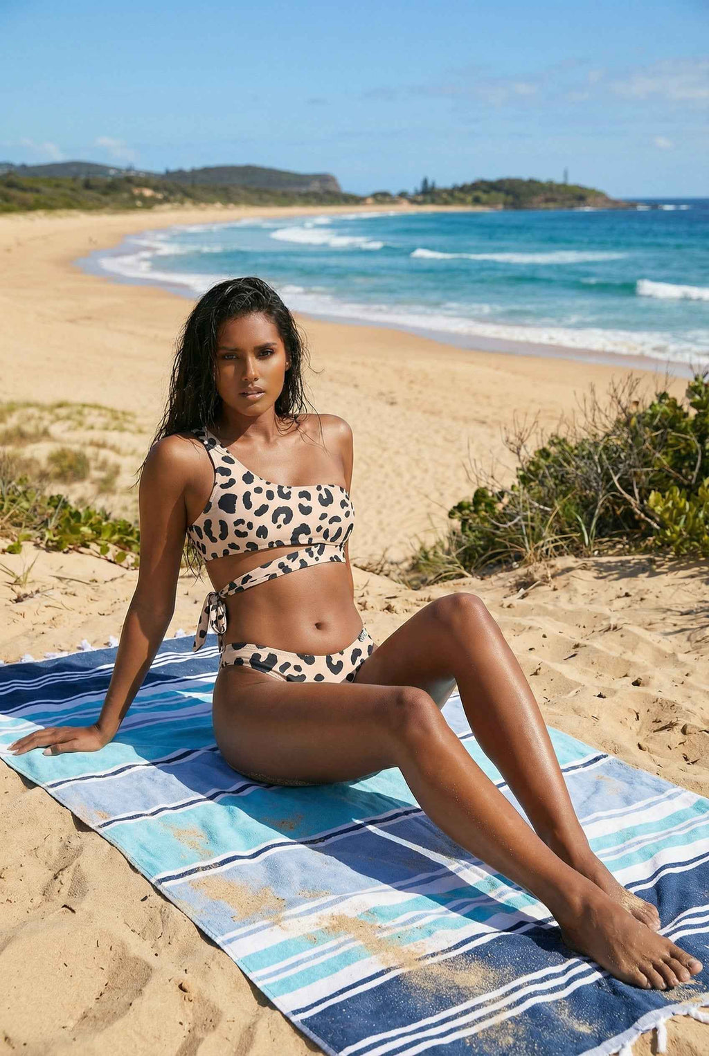 BOSS BTCH Beige Leopard Print 1 strap Side Tie Bikini