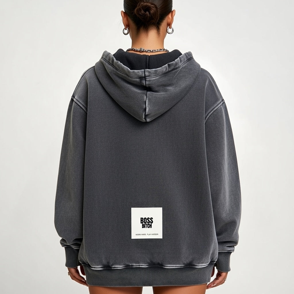 Sudadera de felpa de gran tamaño BoSS BTCH Snow Wash para los amigos