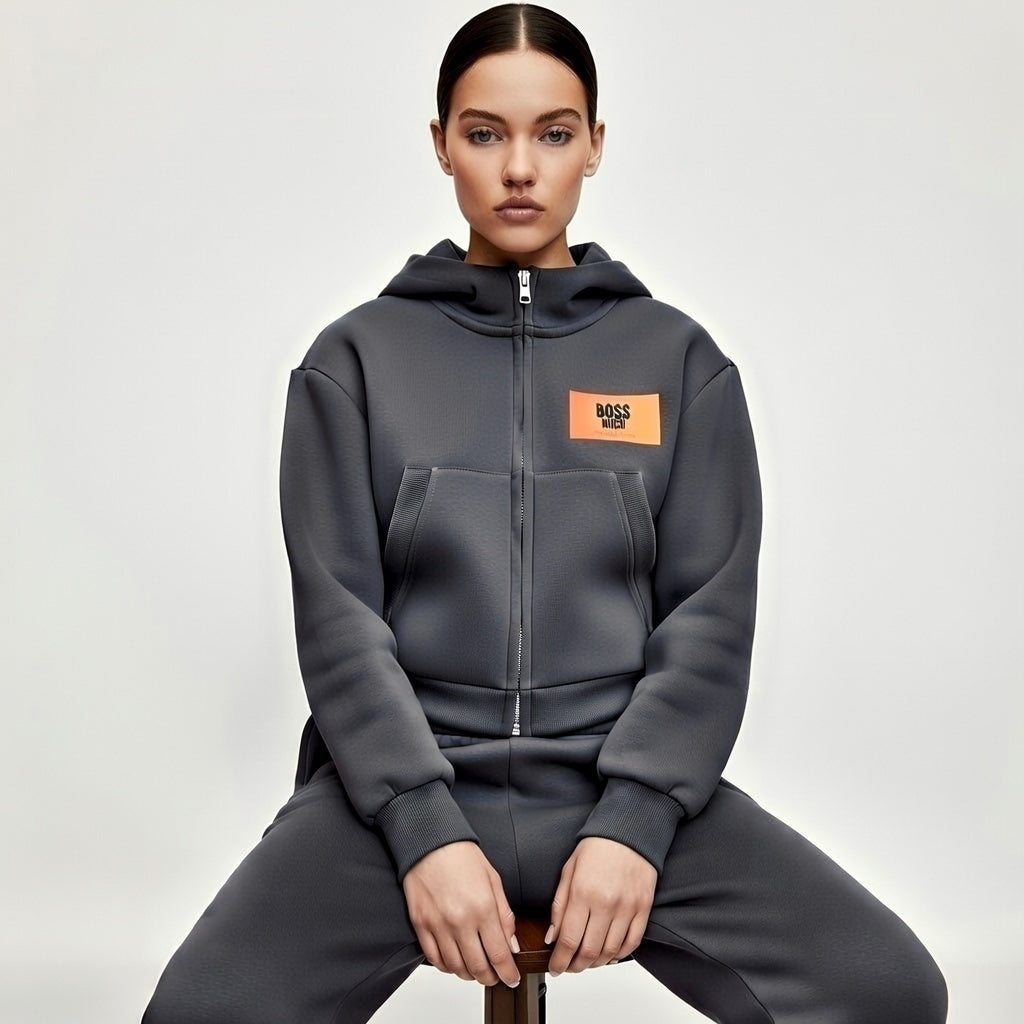 Sudadera con capucha recortada y cremallera BoSS BTCH