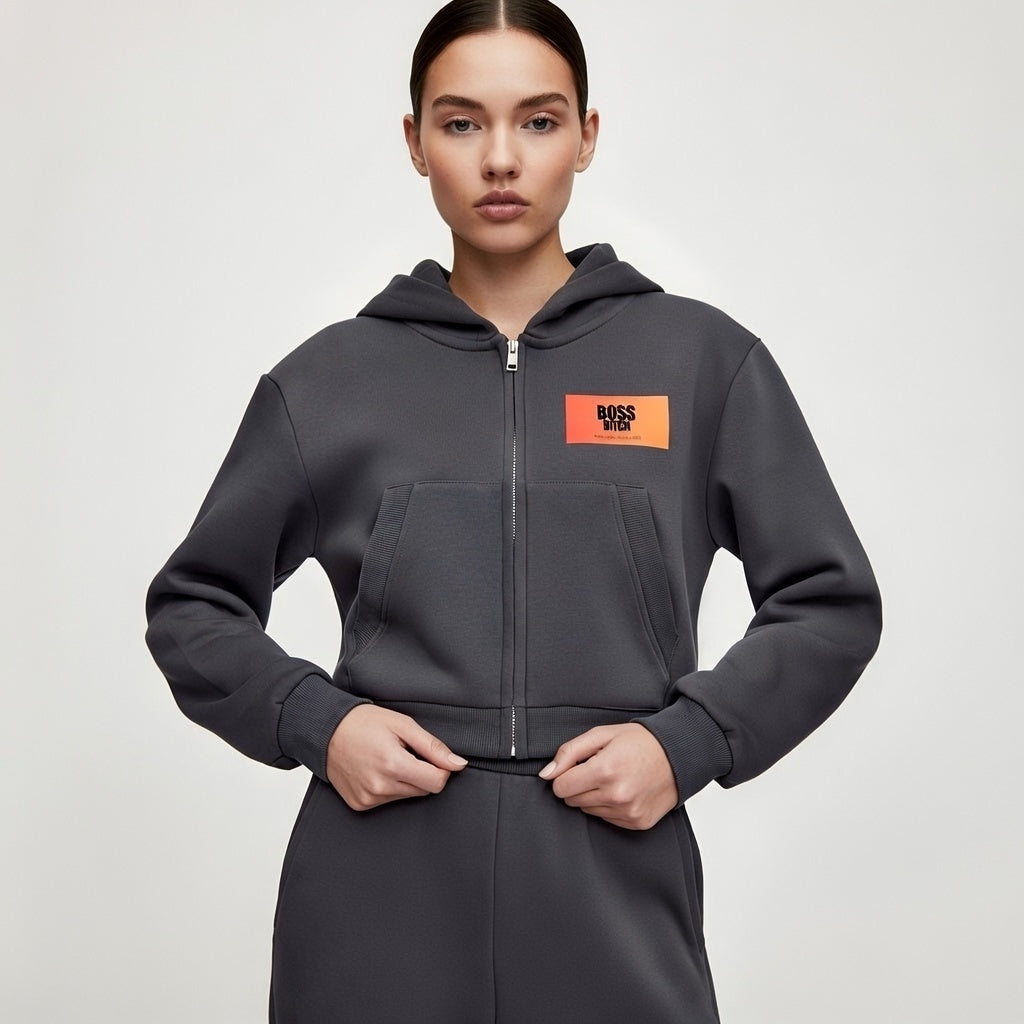 Sudadera con capucha recortada y cremallera BoSS BTCH