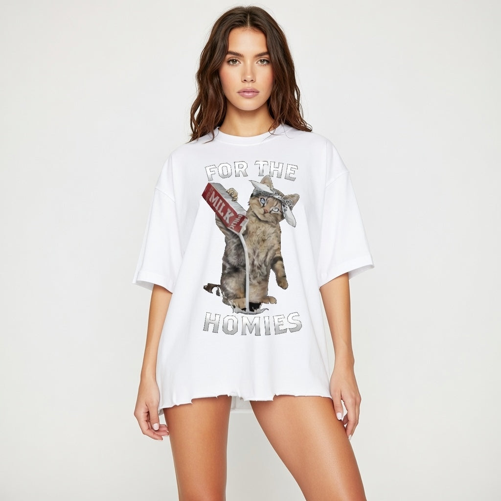 Camiseta Boxy de Corte Amplio con Acabado de Lavado en Frío y Dobladillo Sin Acabar BoSS BTCH