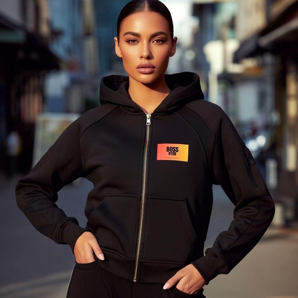 Sudadera con capucha recortada y cremallera BoSS BTCH