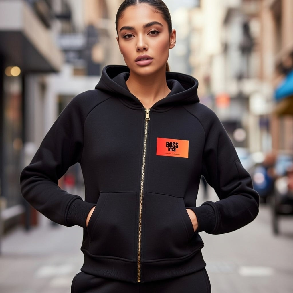 Sudadera con capucha recortada y cremallera BoSS BTCH