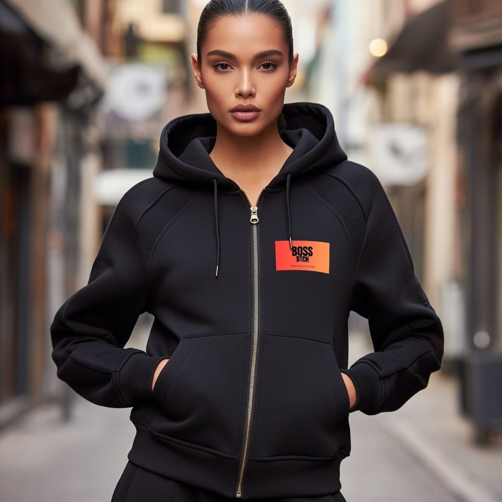 BoSS BTCH Cropped Zip-Through Hoodie
