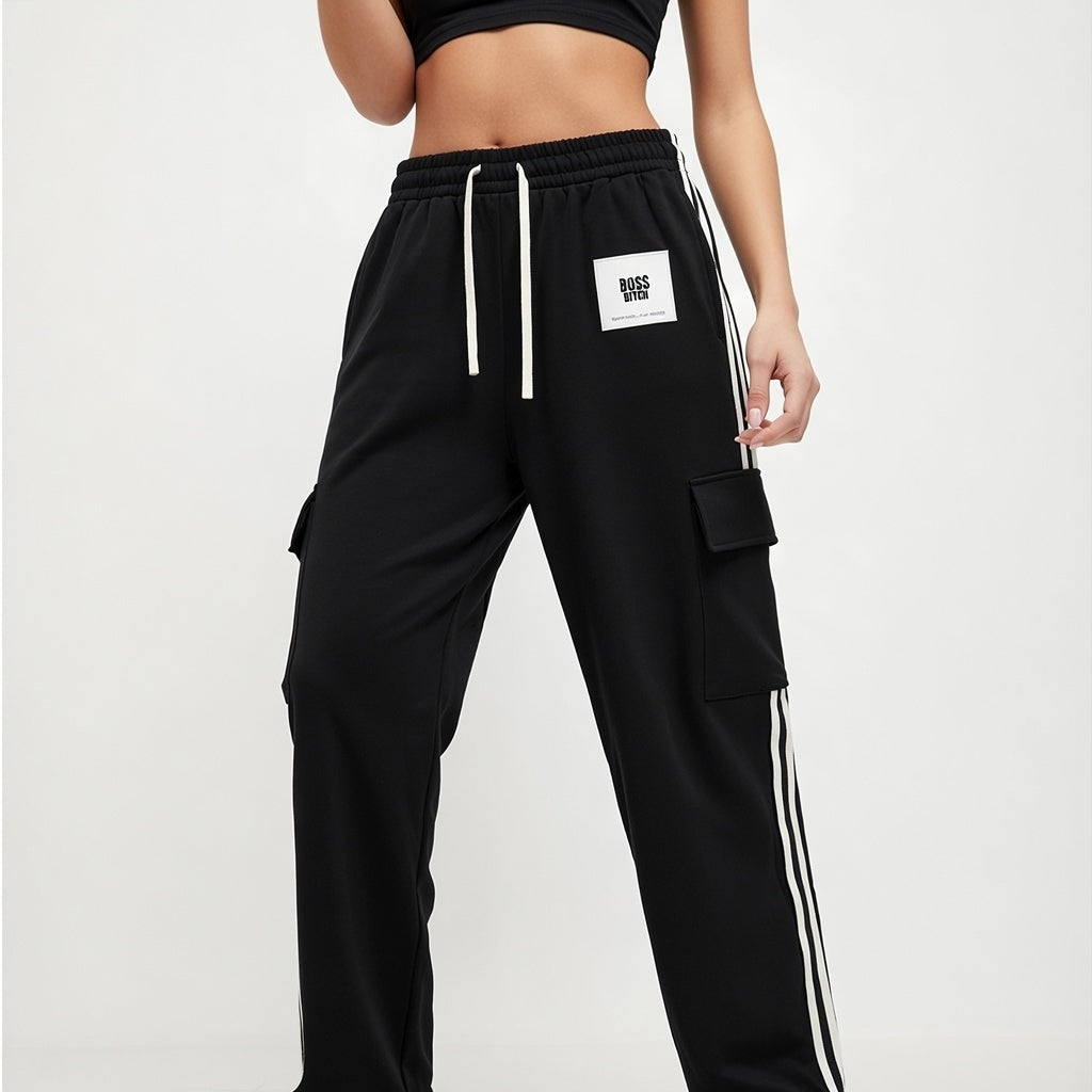 Pantalones de chándal rectos con cordón y franjas laterales BoSS BTCH