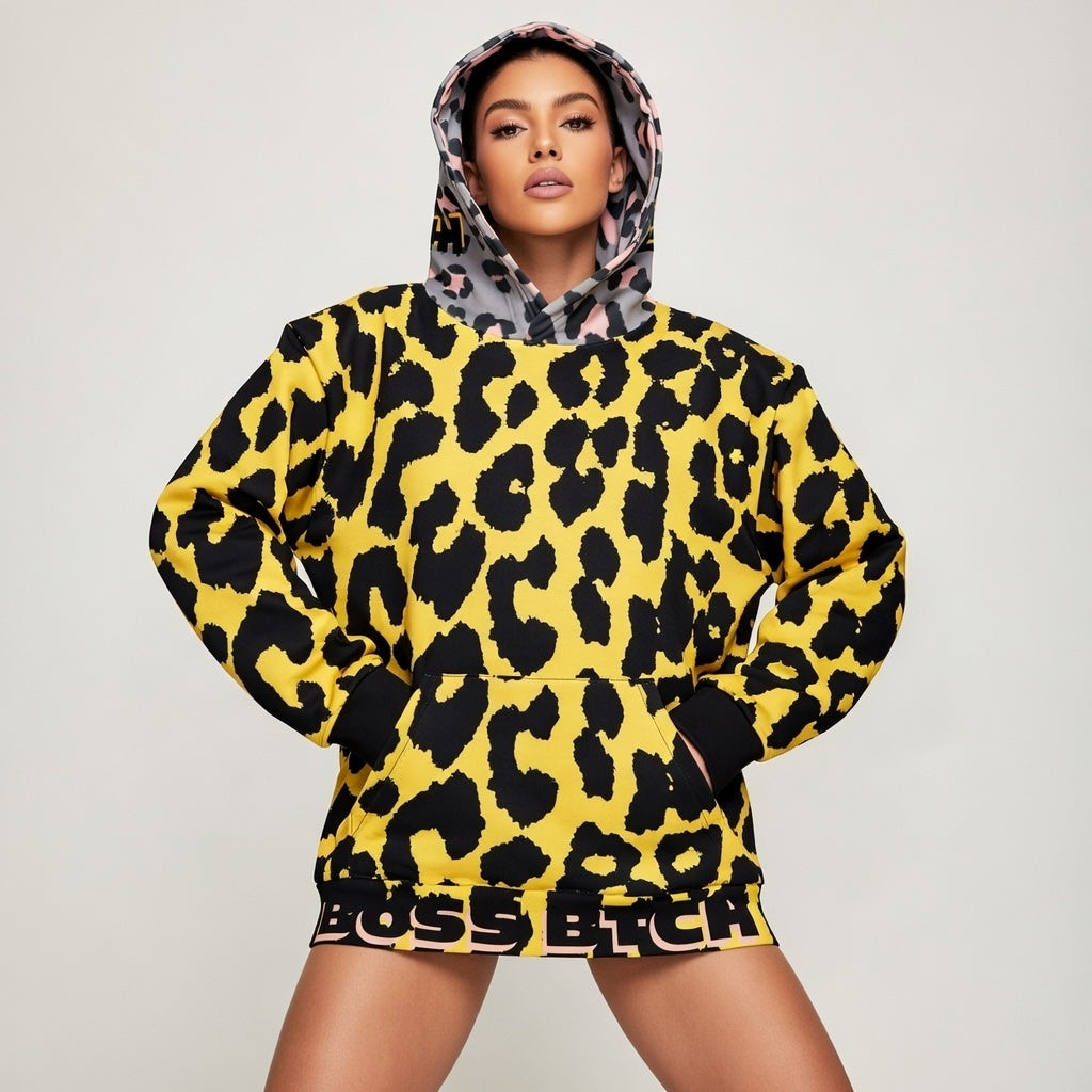 BoSS BTCH Yellow Print Cotton Hoodie