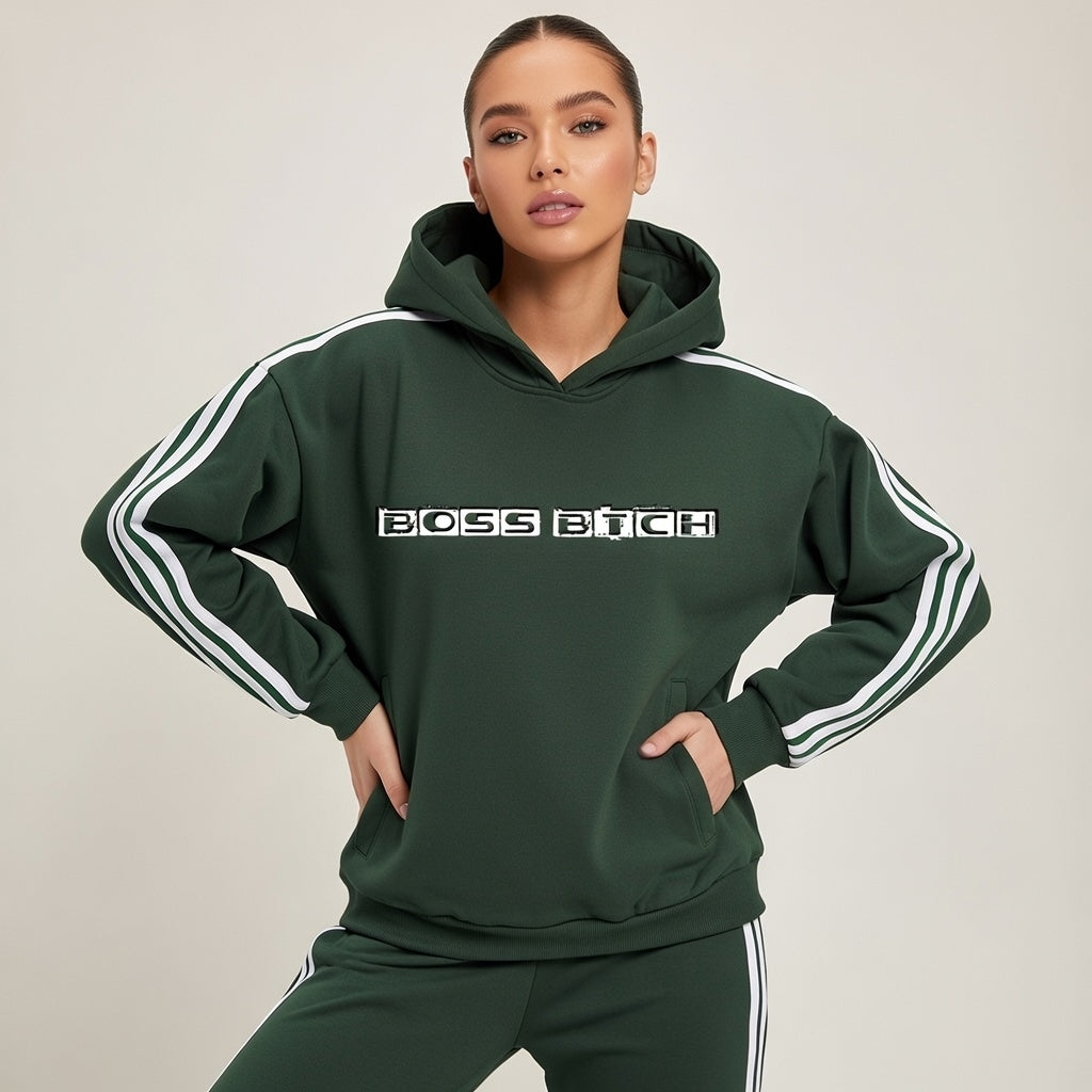 Sudadera con Capucha de Hombro Caído y Rayas Laterales Sobredimensionada BoSS BTCH