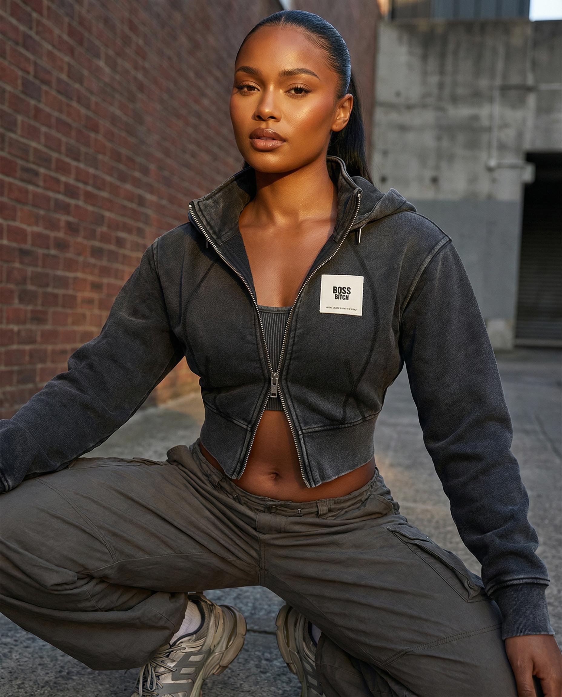 Sudadera de felpa recortada vintage lavada BoSS BTCH