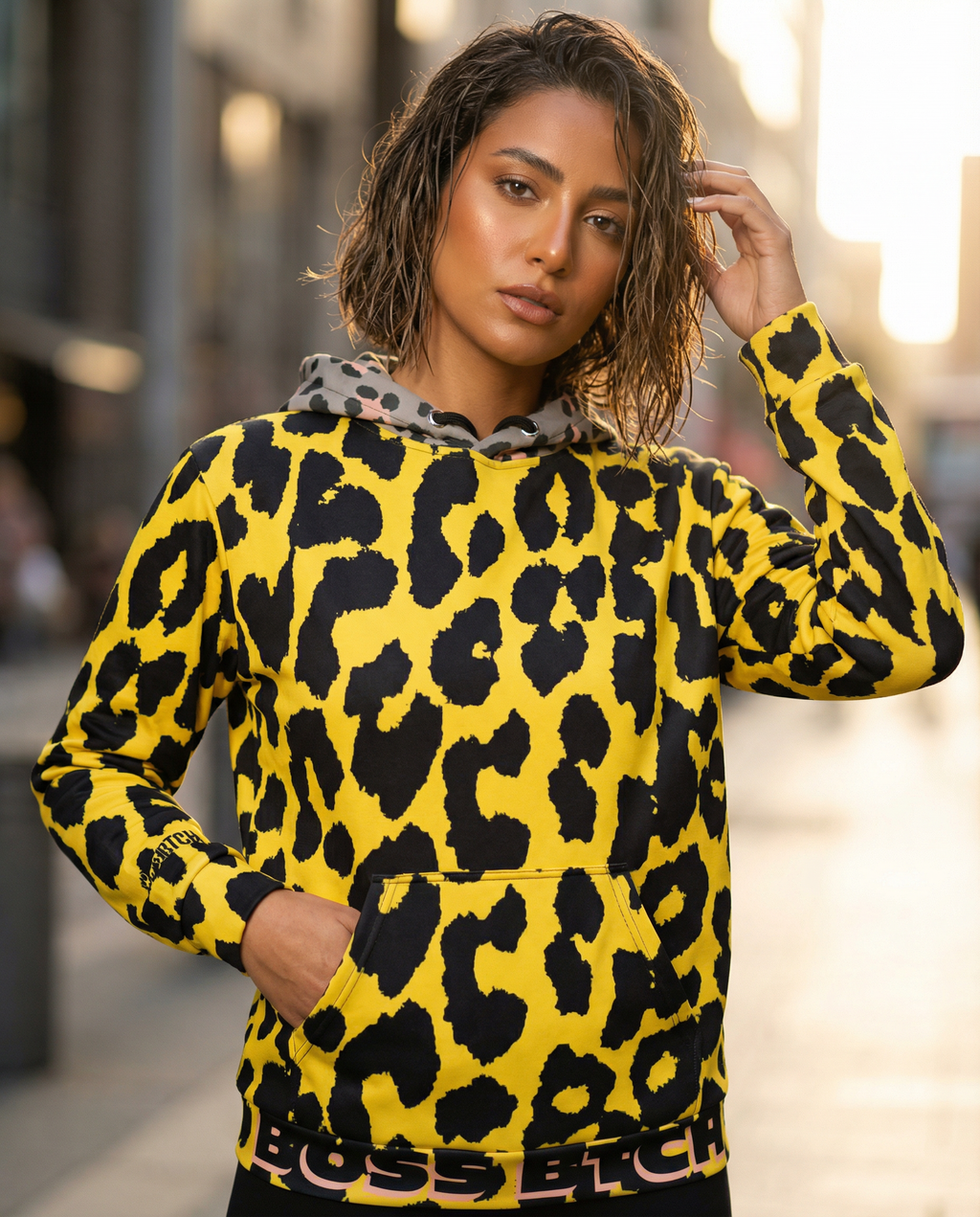 BoSS BTCH Yellow Print Cotton Hoodie