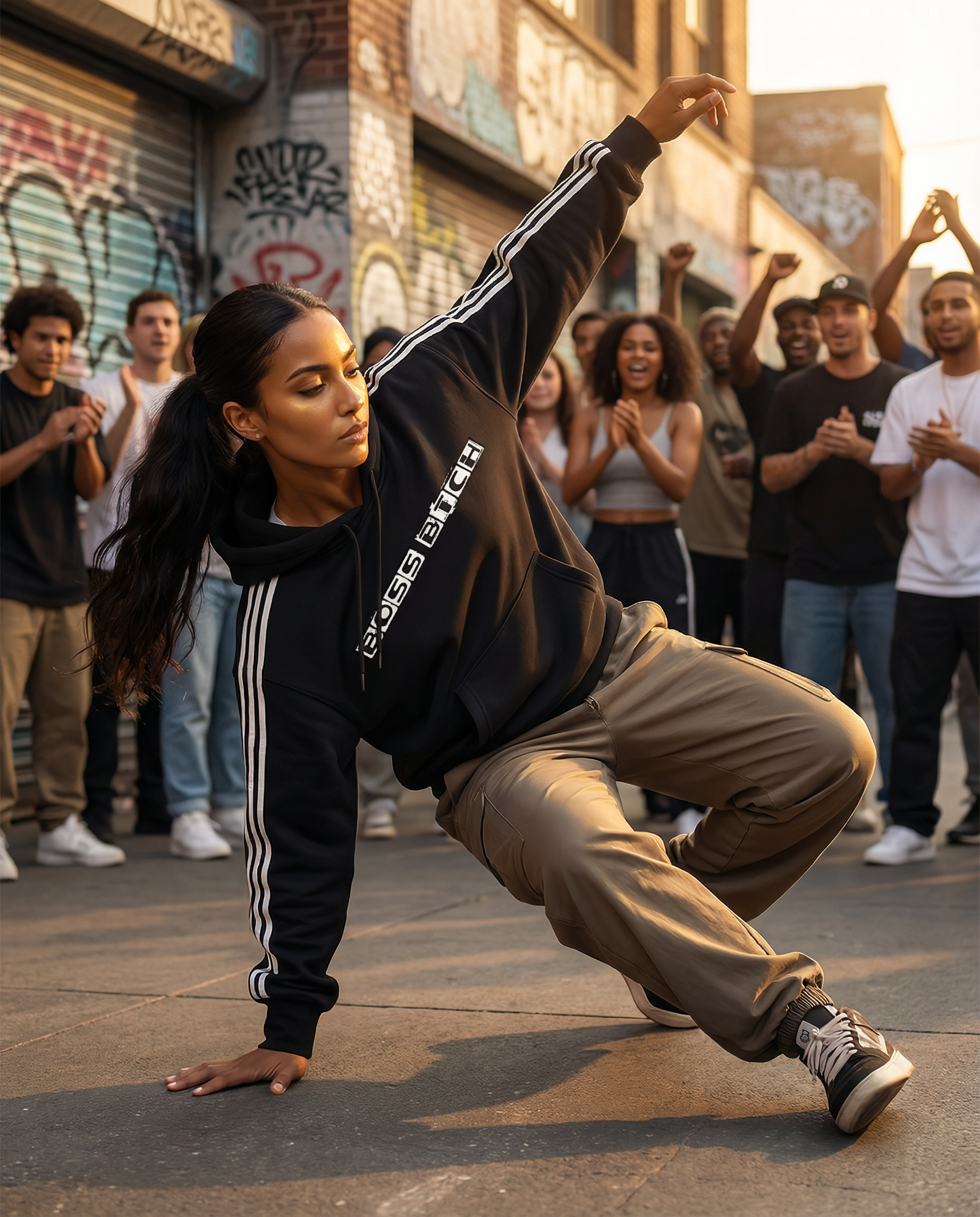 Sudadera con Capucha de Hombro Caído y Rayas Laterales Sobredimensionada BoSS BTCH